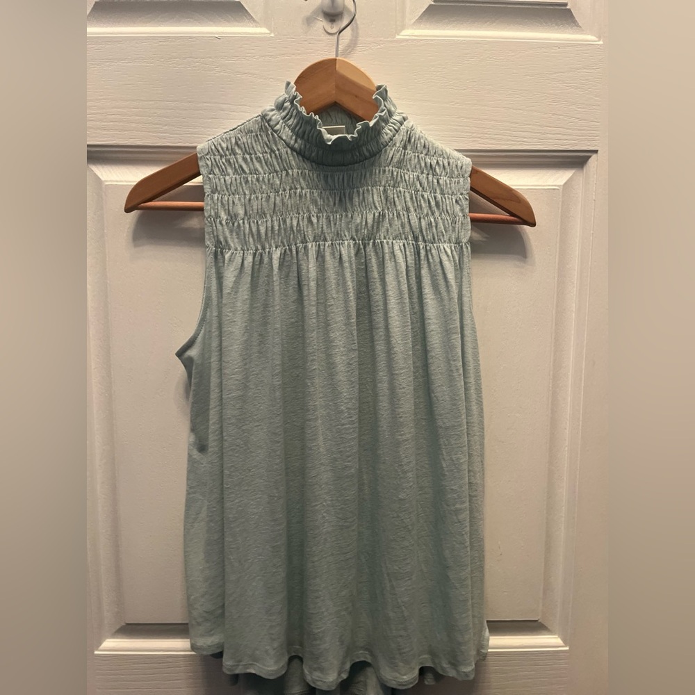 NWT A NEW DAY WOMEN'S MOCK NECK  LINEN BLEND SLEEVELESS TOP- X-SMALL
